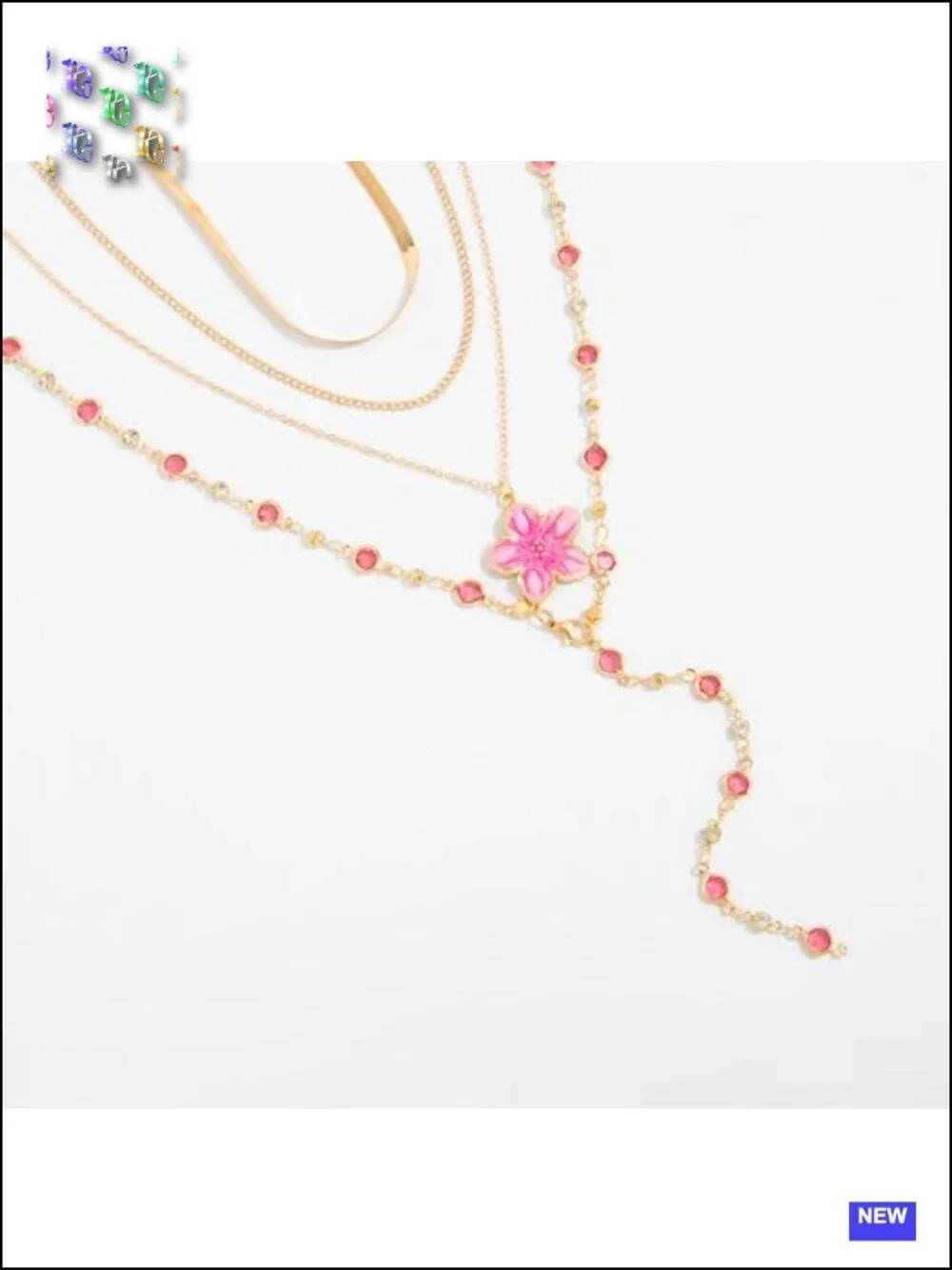 Gold Layered Floral Y-Shape Crystal Bead Choker Necklace Set Boho Statement